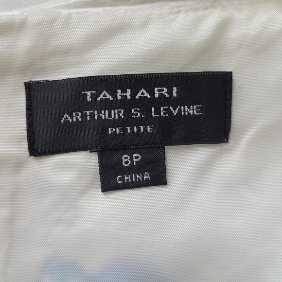 Tahari ASL Dress Size 8P White Blue Floral Sleeveless Box Pleat Pockets Textured - Picture 6 of 10